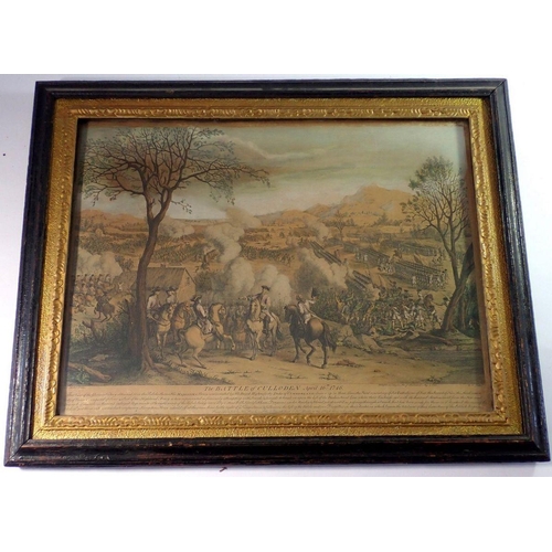 1221 - An 18th century coloured engraving 'The Battle of Culloden' published by A Heskel, 32 x 47cm