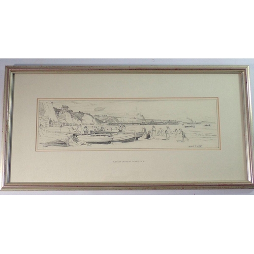 1223 - Leslie Moffat Ward - pencil drawing, Bournemouth, with gallery label to verso, 9.5 x 35cm