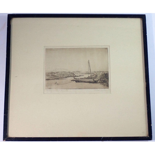 1228 - Robert Lillie - etching 'Baiting the line' 10 x 15cm