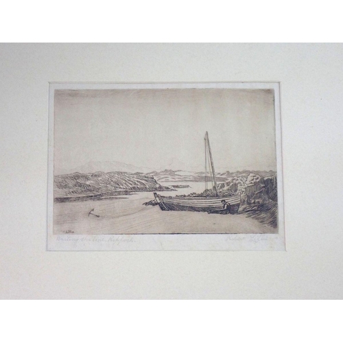 1228 - Robert Lillie - etching 'Baiting the line' 10 x 15cm