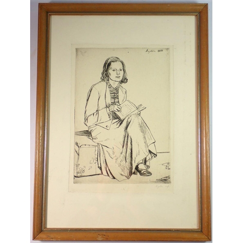 1229 - An etching of a woman with book signed in pencil by Ayrton 1935, 25 x 17cm