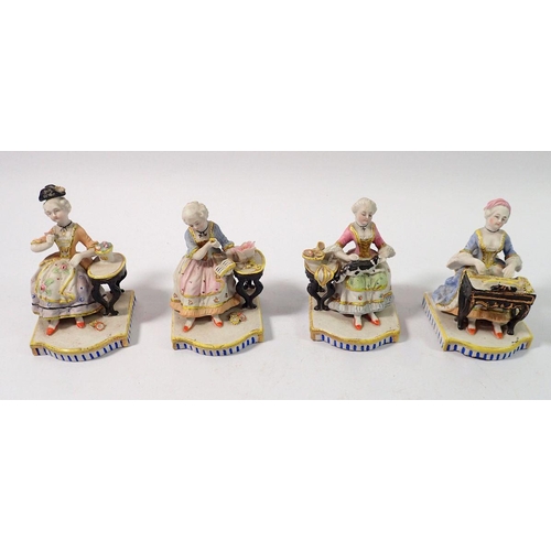 123 - Four small bisque figures of ladies, 8.5cm tall