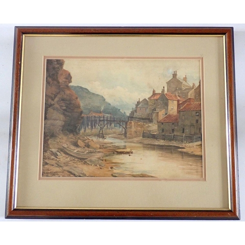 1234 - W Bownes-Burton - 'A Yorkshire Fishing Village' watercolour 1891, 27 x 36cm