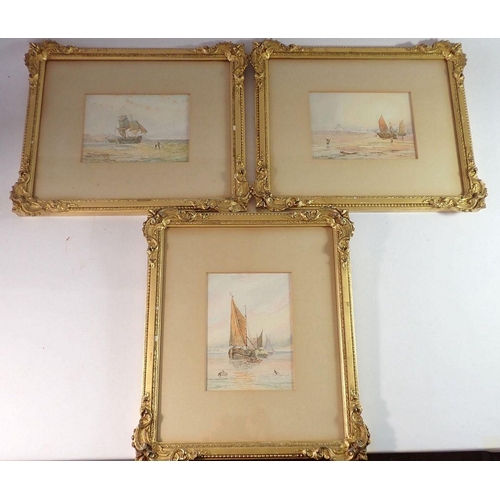 1239 - George F Turner - three watercolour coastal scenes with sailing boats, two 13 x 18cm