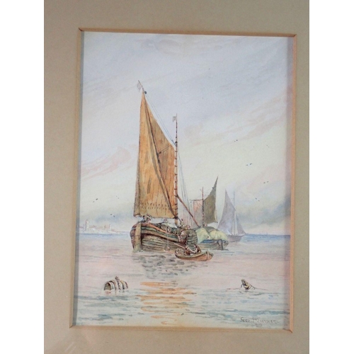 1239 - George F Turner - three watercolour coastal scenes with sailing boats, two 13 x 18cm