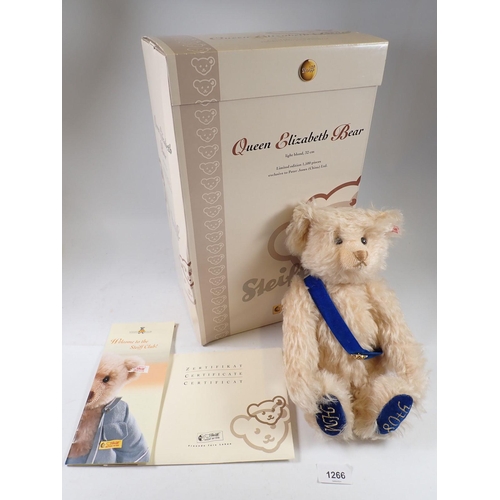 1266 - A Steiff Queen Elizabeth 80th Birthday limited edition Peter Jones teddy bear, boxed with certicate