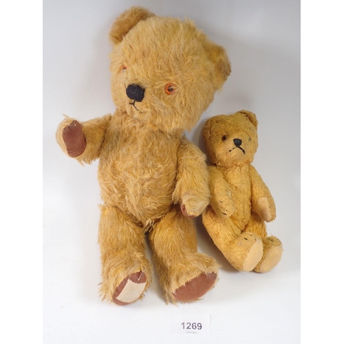 1269 - Two small vintage teddy bears, tallest 35cm