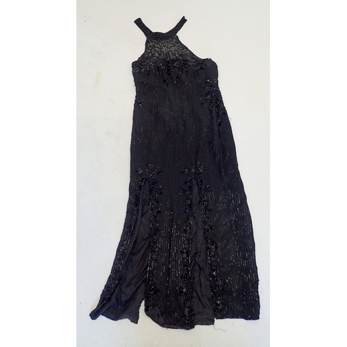 1291 - A Diane Freis black bead evening dress, size L