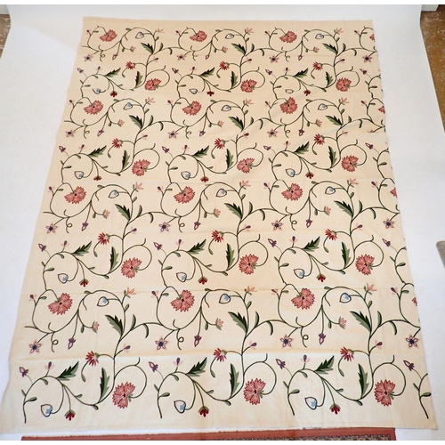 1303 - An early 20th century crewel work on linen throw 250x190cm