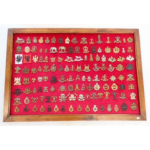 1320 - A framed display of one hundred and twenty eight military cap badges (Please note - some badges may ... 