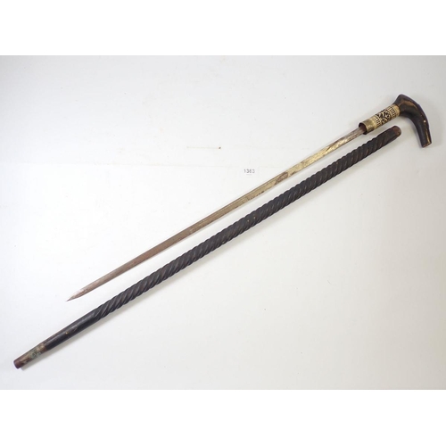 1363 - An ebonised sword stick with bone inlay