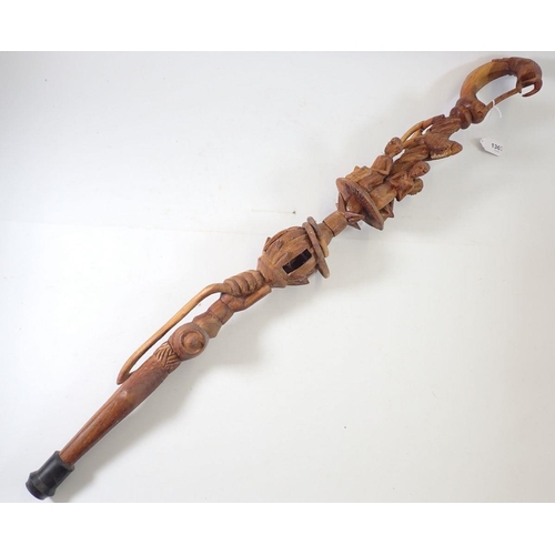 1367 - A carved wood Nyami Nyami walking stick, 90cm