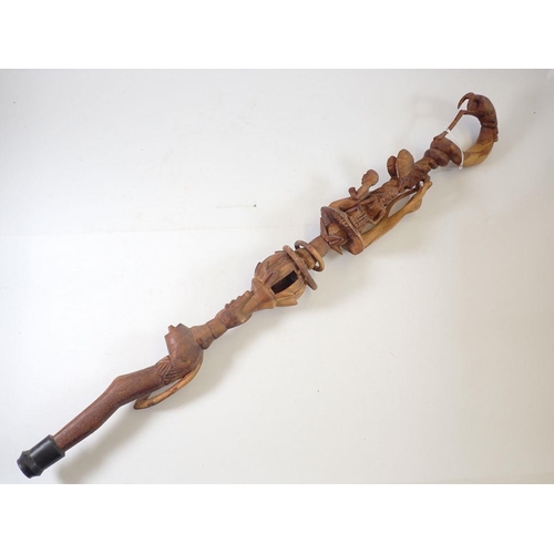 1367 - A carved wood Nyami Nyami walking stick, 90cm