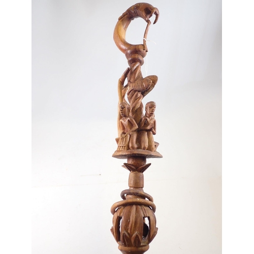 1367 - A carved wood Nyami Nyami walking stick, 90cm