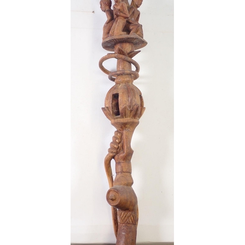 1367 - A carved wood Nyami Nyami walking stick, 90cm