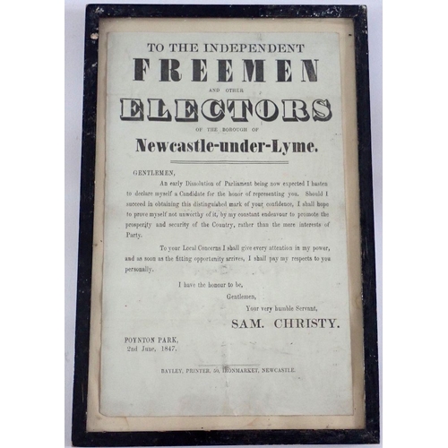 1373 - A poster for the Electors of Newcastle under Lyme by Sam Christy, 33 x 20cm