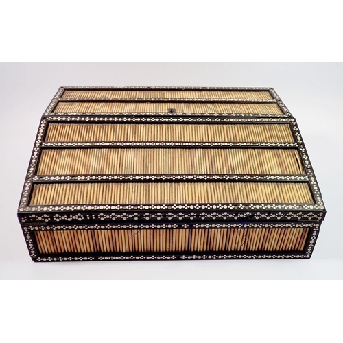 1376 - A 19th century Anglo Indian porcupine quill writing slope, the fully fitted interior with red and bl... 