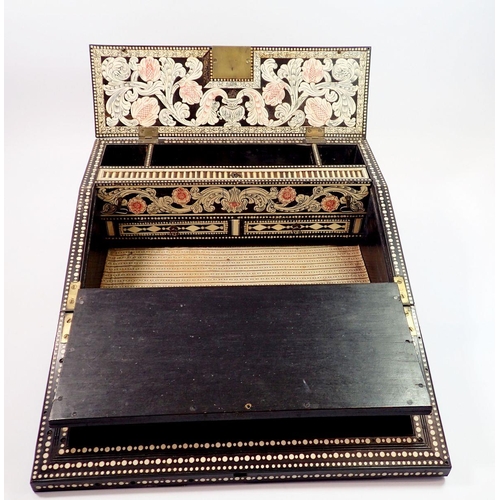 1376 - A 19th century Anglo Indian porcupine quill writing slope, the fully fitted interior with red and bl... 