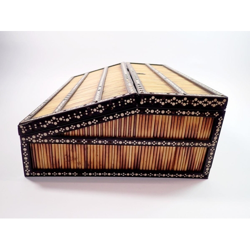 1376 - A 19th century Anglo Indian porcupine quill writing slope, the fully fitted interior with red and bl... 