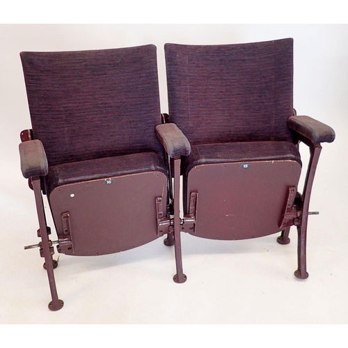 1383 - Two cast iron and upholstered theatre seats from Malvern Theatre