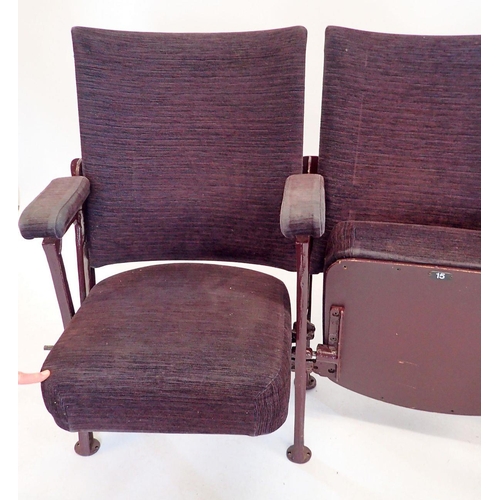 1383 - Two cast iron and upholstered theatre seats from Malvern Theatre