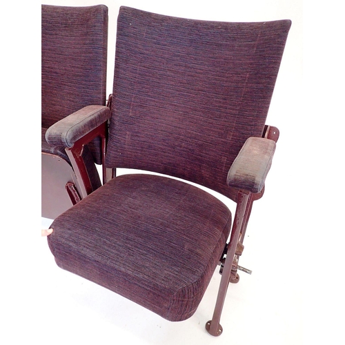 1383 - Two cast iron and upholstered theatre seats from Malvern Theatre