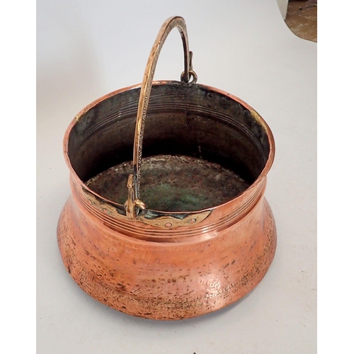 1386A - A 19th century large copper coal bucket with swing handle, 36cm diameter