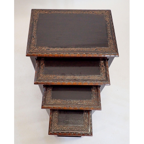 1393 - A nest of four carved hardwood occasional tables, 51 x 36 x 63cm