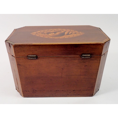 1409 - A George III mahogany tea caddy with shell inlay to front and lid, 18.5cm wide