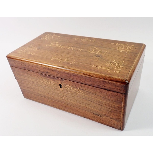 1412 - A 19th century French rosewood and inlaid 'Sugar' and 'Tea' casket, 25cm wide