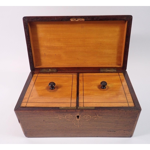 1412 - A 19th century French rosewood and inlaid 'Sugar' and 'Tea' casket, 25cm wide