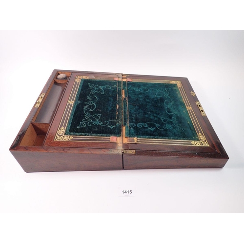 1415 - A 19th century mahogany writing slope with mother of pearl inlay, 35 x 23cm