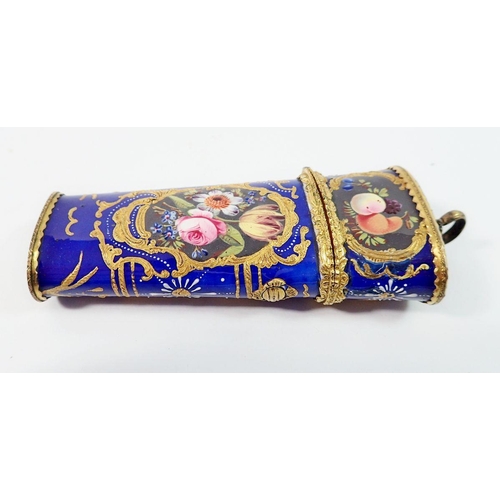 1422 - An 18th century South Staffordshire enamel etui circa 1760 to 1770 of tapered form with gilt metal m... 