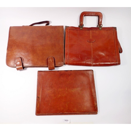 1428 - Three various vintage leather document bags