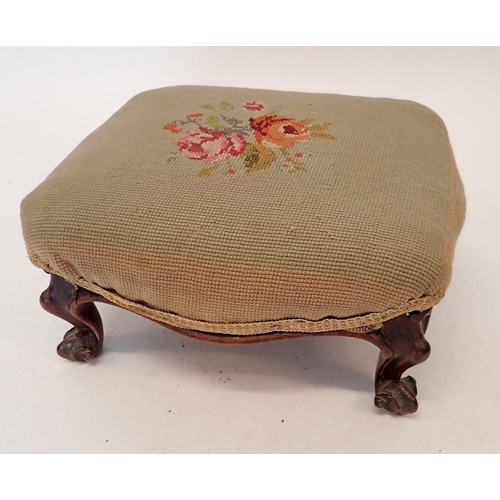 1430 - A Victorian small footstool on cabriole and scroll feet, 35 x 31cm