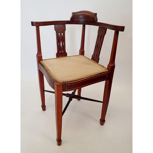 1448 - An Edwardian mahogany and satinwood inlaid corner chair