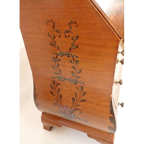 1463 - A fine Edwardian Sheraton revival bureau of bombe form with all over floral painted decoration and w... 