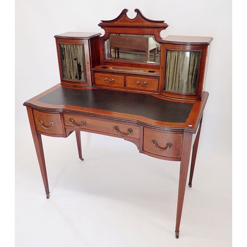 1465 - An Edwardian mahogany ladies writing desk with raised back fitted two glazed correspondence cabinets... 