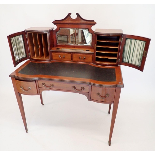 1465 - An Edwardian mahogany ladies writing desk with raised back fitted two glazed correspondence cabinets... 