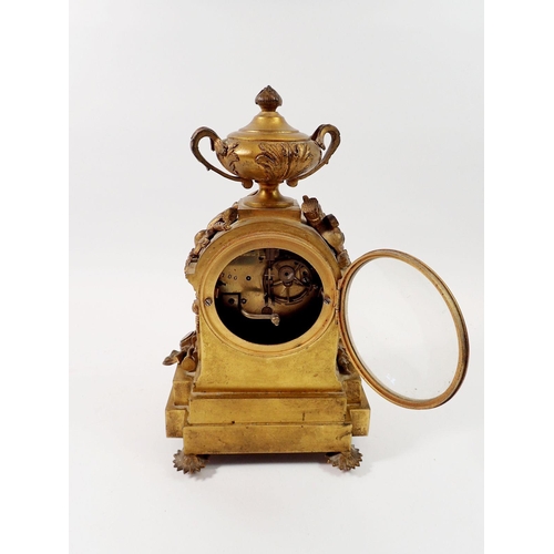 1467 - A 19th century French small gilt bronze mantel clock with Serves style porcelain panels and white en... 