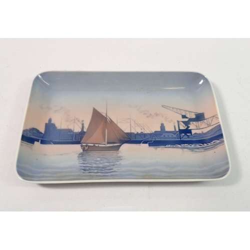 147 - A Bing & Grondahl porcelain pin dish decorated Tuborg Harbour, 19cm wide