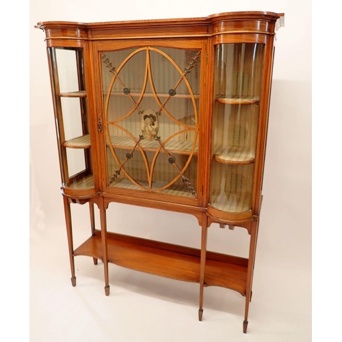 1470 - A fine Edwardian Sheraton revival mahogany display cabinet painted floral swags and Gainsborough sty... 