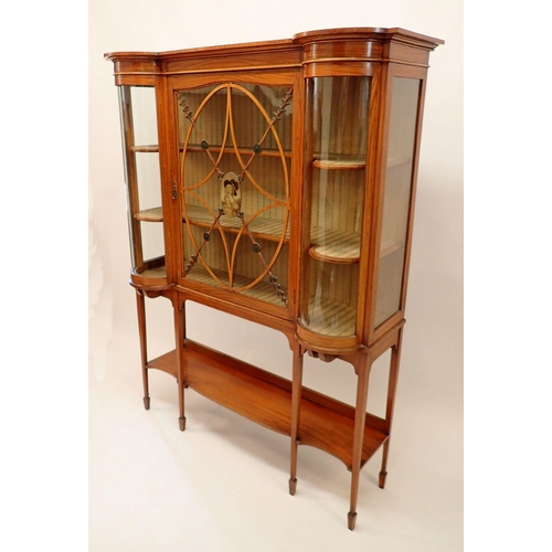 1470 - A fine Edwardian Sheraton revival mahogany display cabinet painted floral swags and Gainsborough sty... 