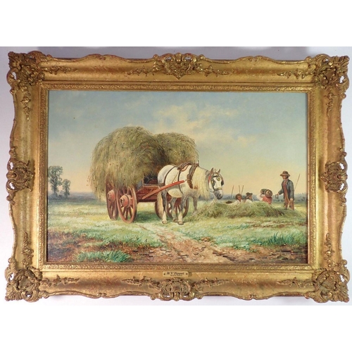 1482 - W V Tippet - oil on panel Haymakers with cart horse, 34 x 52cm