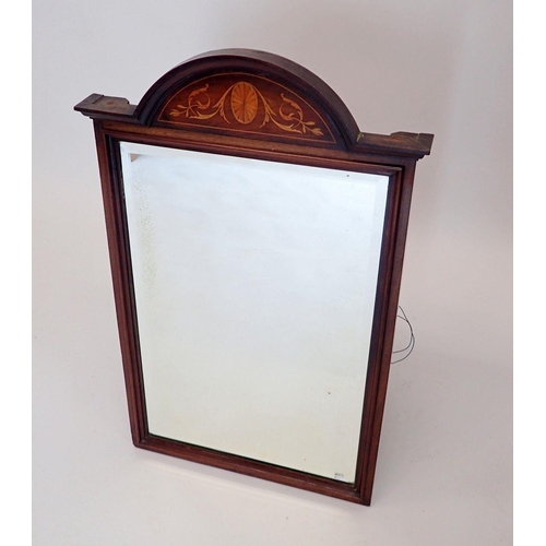 1484 - An Edwardian mahogany arch top mirror with satinwood paterae and foliage inlay, 46 x 75cm