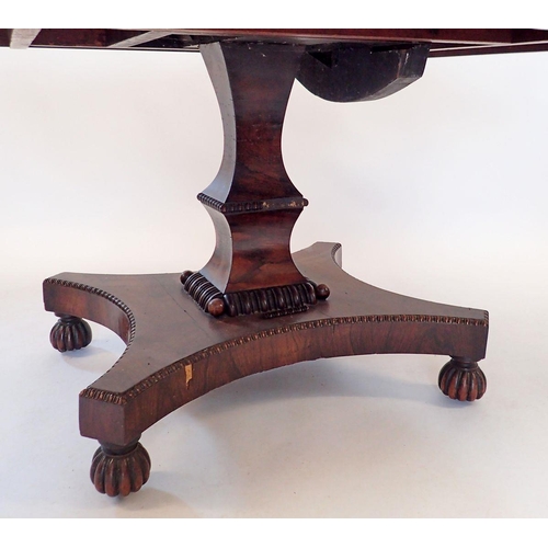 1487 - An early 19th century rosewood square tilt top breakfast table with beaded decoration and quadruple ... 