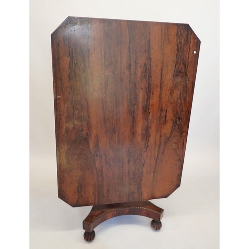 1487 - An early 19th century rosewood square tilt top breakfast table with beaded decoration and quadruple ... 