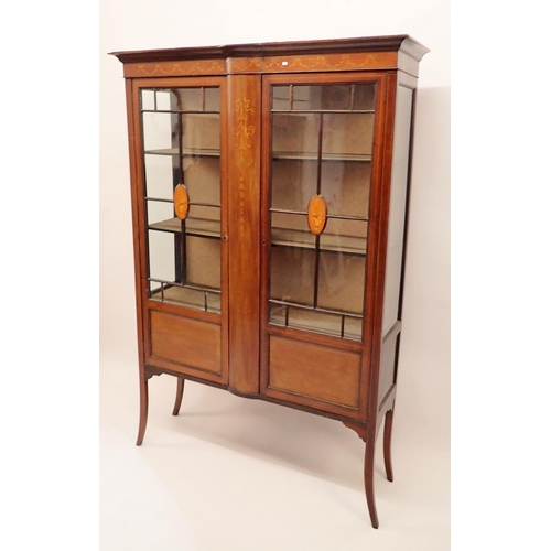 1491 - An Edwardian mahogany two door cabinet with floral basket marquetry decoration, 115cm wide x 170cm t... 