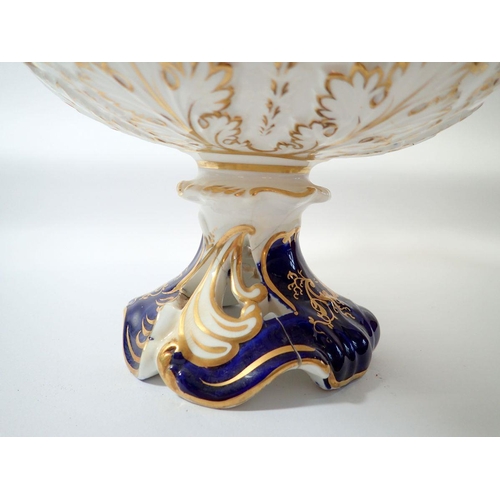 15 - A large Victorian floral painted comport with blue and gilt reserves - a/f to base, 30cm wide