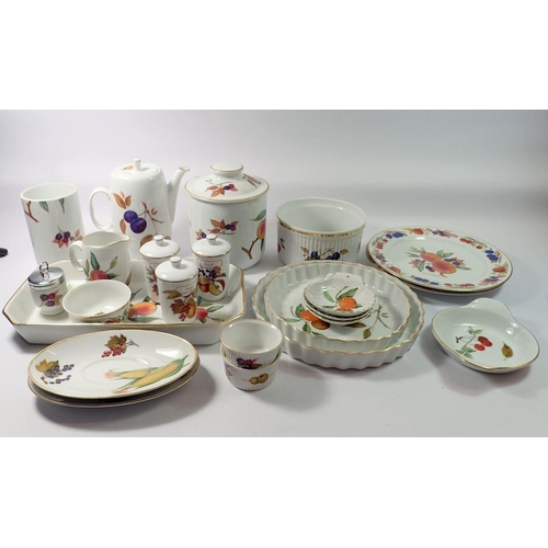 156 - A group of Royal Worcester Evesham to include coffee pot, milk, sugar, rectangular serving dish, fla... 